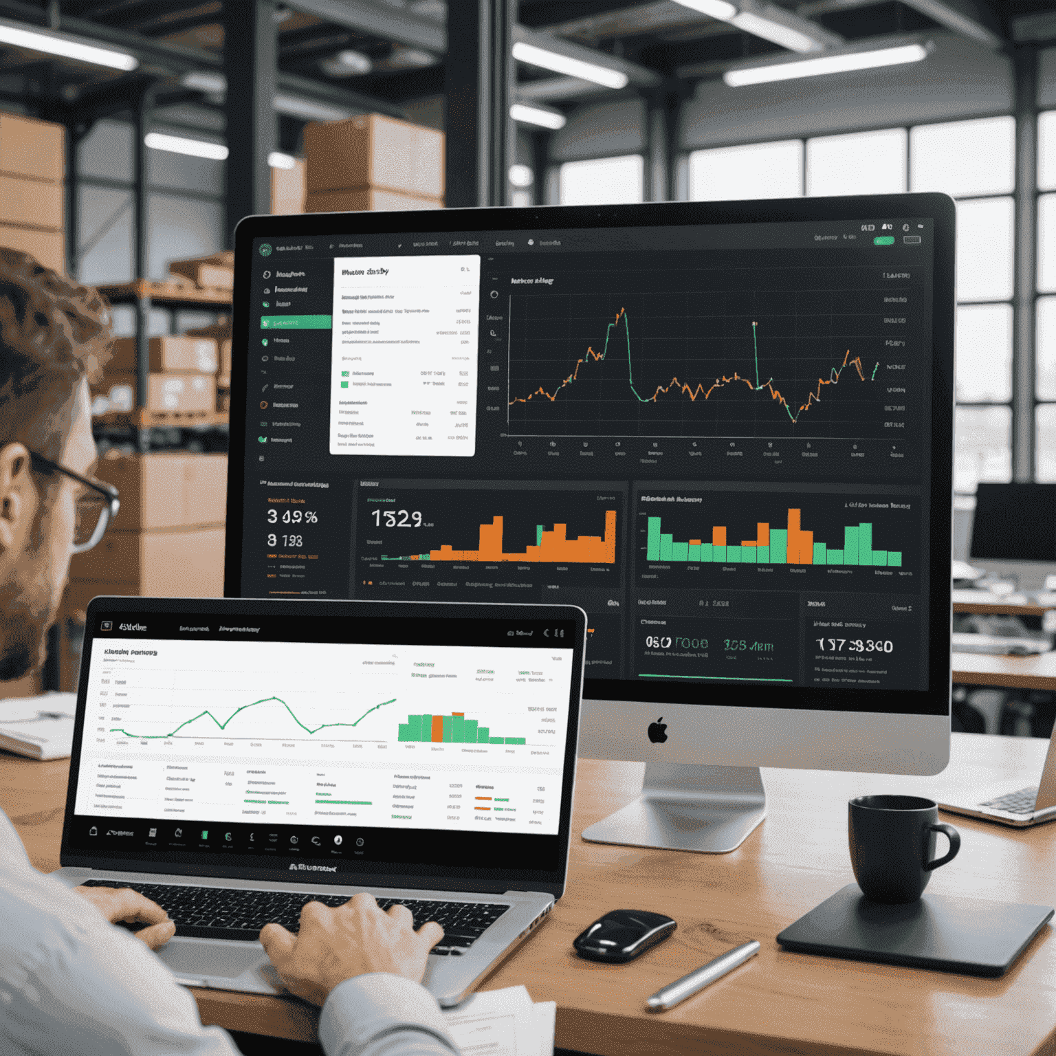 AI-driven supply chain management dashboard showing real-time analytics, inventory levels, and predictive insights