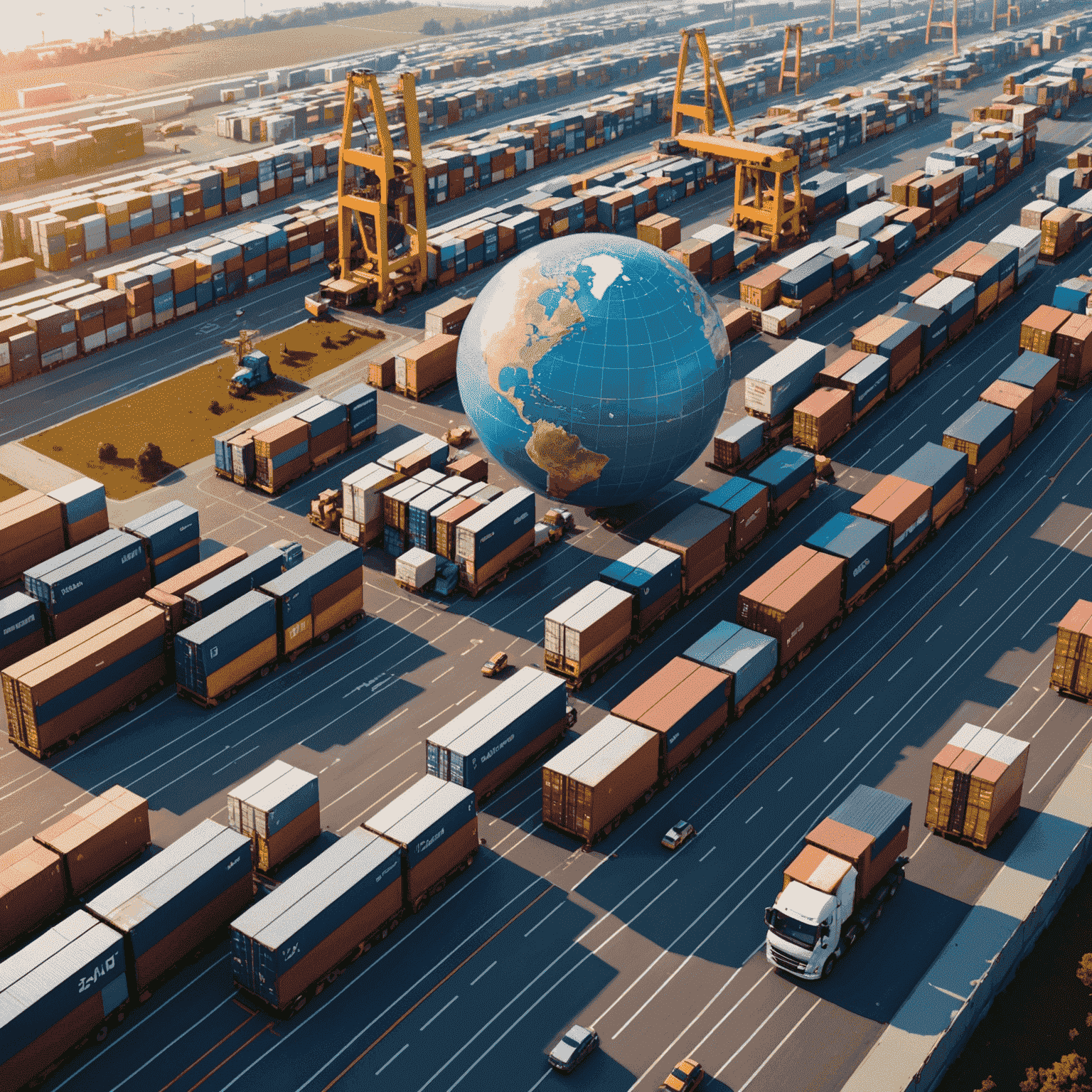 Visual representation of a global supply chain network optimized by AI, showing interconnected logistics and inventory management